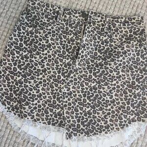 Free People Leopard Denim Raw Hem Mini Skirt Size 26